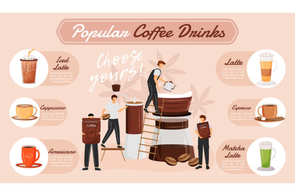 Popular Coffee Drinks Flat Color Vector Design Guide